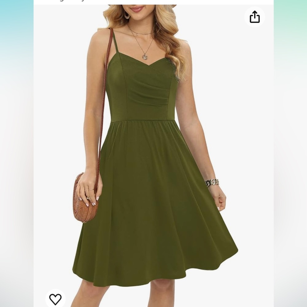 CHARMYI Spaghetti Strap Women Summer Ruched Flowy Casual Sundress with Pockets